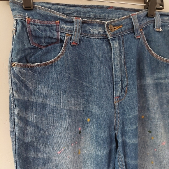 Cube Sugar Japanese Blue‎ Denim Linen Blend Size M Paint Drop Art - Picture 8 of 11